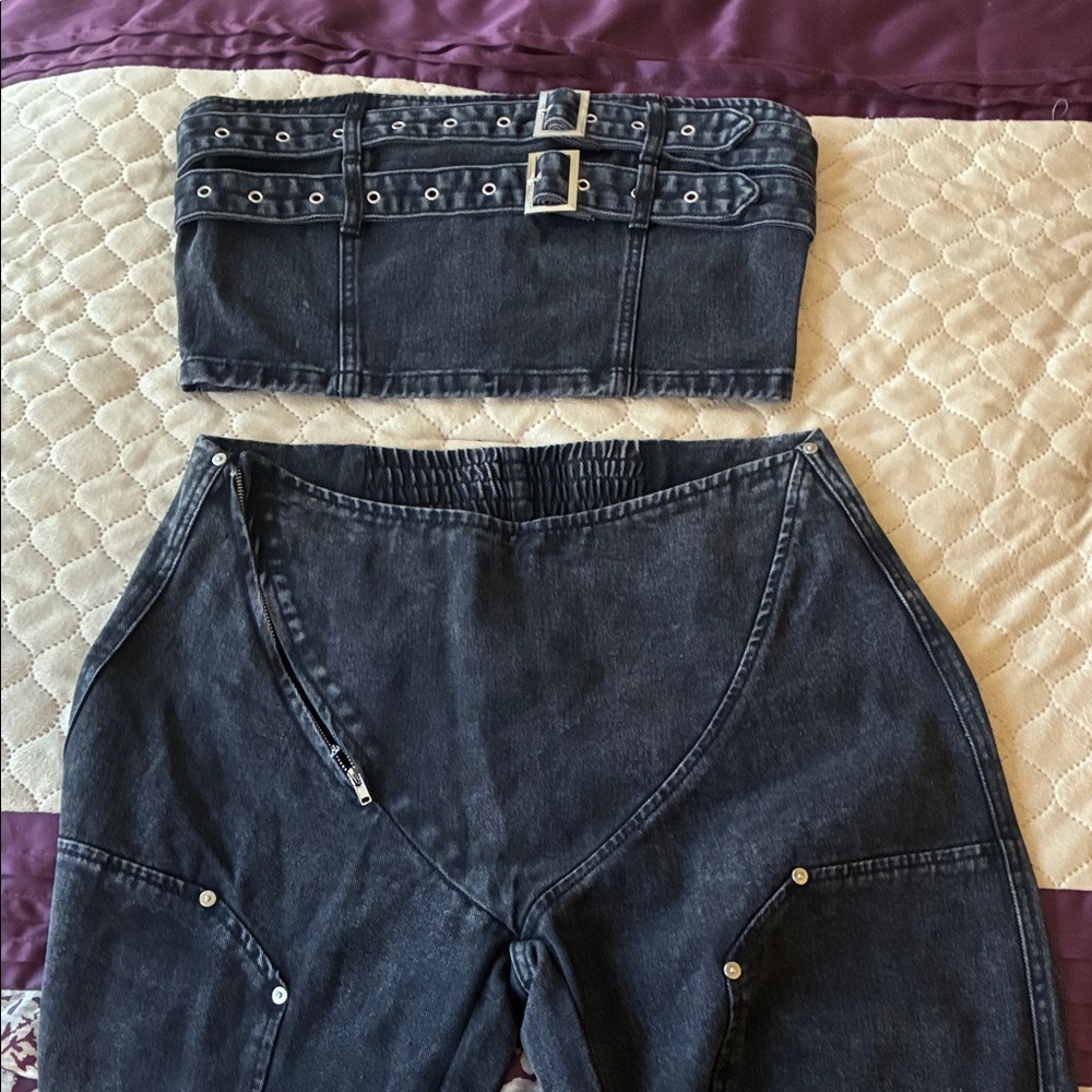 Fashion Nova Black Denim Jumpsuit